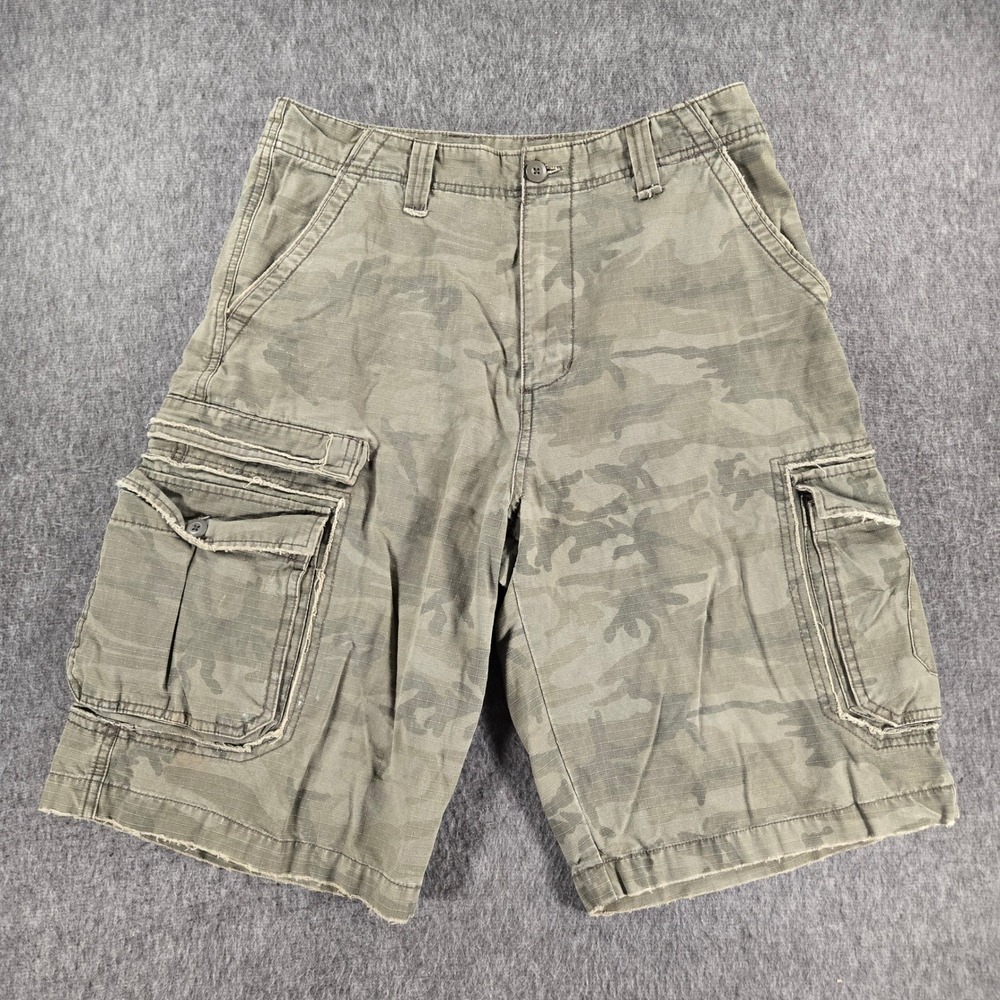 Vintage No Boundaries Camo Cargo Shorts Mens 30 Distressed Grunge Y2K Gorpcore